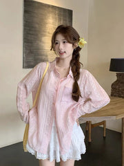 Lunivop See Through Sun Proof Shirt Women Loose Sweet Long Sleeve Elegant Blouse Sexy Fashion Female Summer Chic Korean Tops New