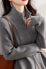 Lunivop Women's Zip Up Sweater Cardigan Cozy Knit Stand Collar Zipper Front Plain Sweater Jacket Female Korean Chic Fall Winter Outfit