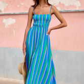Lunivop Summer Fashion New Women's Elegant Beach Vacation Dress with Strap Printing Stripe Casual Long A-line Dress Y2k Dress