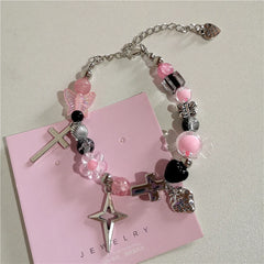 Lunivop Kpop Aesthetic Cute Strawberry Cross Star Handmade Beaded Bracelet For Girl Sweet Y2k EMO Jewelry Accessories Friendship Gift