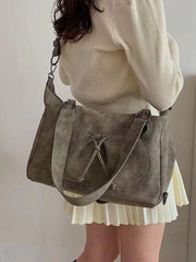 Lunivop Vintage Grey Large Capacity Tote Bag Women Retro High Street Casual Crossbody Bag Ladies Versatile Shoulder Bags Handbag