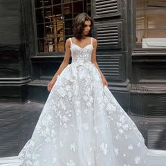 Lunivop Vintage A Line Lace Wedding Dresses Sweetheart Princess Appliques 3D Flowers A-Line Bridal Gowns Bohemia Sleeveless Bride Dress