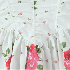 Lunivop Sexy White Floral Print Lacing Up Bow Halter Sling Dress Women Fold Ruched Slim Waist Backless Swing Short Dresses Robe