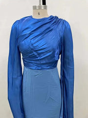 Lunivop Solid Flare Sleeve Women's Long Dresses Round Neck High Waist Slimming Elegant Dress Female Autumn 2025 New 3WM2174