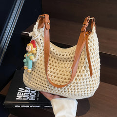 Lunivop Travel Bag Hand-Woven Large-Capacity Straw Bag Women's New Beach Shoulder Bag Summer Tote Bag Seaside Play Travel Work Clothing to Work to School