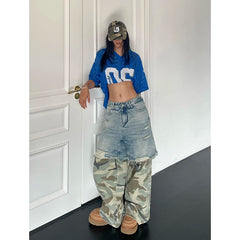 Lunivop Women Patchwork Baggy Y2k Ripped Jeans Harajuku Aesthetic Denim Trousers Japanese 2000s Style Jean Pants Vintage Trashy Clothes