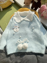 Lunivop Sweet Faux Mink Cashmere Sweaters Women Kawaii Snowmen Long Sleeve Knitted Pullover Casual Cute Preppy Style Chic Loose Jumpers