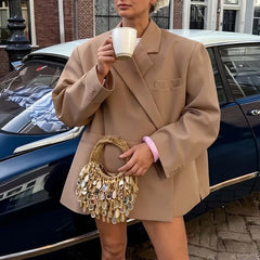 Lunivop BKLD Women's Trend Jackets Blazers Long Sleeved Loose Fitting Notched Button Up Solid Elegant Suit Coat New Commuting Streetwear