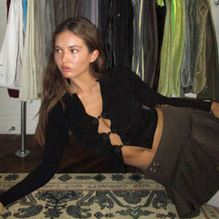 Lunivop Rib Knit Long Sleeve Solid Lsim Button Women'S Top Tshirt High Waist Y2K Wholesale Winter Casual Solid Fashion Clothing