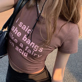 Lunivop Aesthetic women's T-shirt Y2K brown Print Short Sleeve Streetwear Harajuku Summer Top Woman Clothes vintage crop top E-girl топ