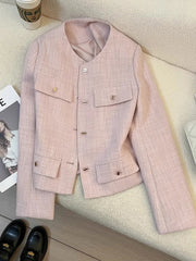 Lunivop Elegant Women Pink Blazer Coat Sweet Long Sleeve Fashion Slim Suit Jacket Korean Chic O Neck Female Fall Winter Casual Outwear