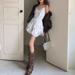 Lunivop White Lace Mini Dress Women Korean Sweet Sexy One Piece Sleeveless Coquette Aesthetic Elegant Party Short Dresses Y2k