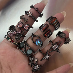 Lunivop INS Hot Zircon Gun Black Star Saturn Ring for Women men Cool Open Finger Rings y2k Jewelry Halloween