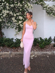 Lunivop Elegant Mesh Sexy Maxi Dress For Women Light Purple Fishbone Spaghetti Strap Sleeveless Backless Party Long Dress New