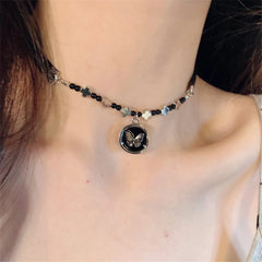 Lunivop Butterfly Choker Pearl Bow Metal Crystal Flower Beaded Necklace For Women Punk Aesthetic 2000s EMO Grunge Jewelry Accessories