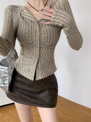 Lunivop Autumn/Winter 2024 New Jersey Shirt Shirt Buttons Decorated Irregular Design Sense Of Melard Wind Waist Shirt T-Shirt Women