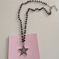 Lunivop Gothic Star Cross Black 8 Ball Pendant Bead Choker Necklace Neck Grunge Women Y2k EMO 2000s Aesthetic Charm Jewelry Accessories