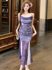 Lunivop Purple Mesh Patchwork White Lace Ruffled Long Dress Women Elegant Luxury Dance Party Dress Summer Fashion Bodycon Vestidos