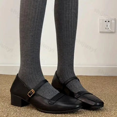 Lunivop Woman's Mary Jane Shoes Retro Square Toe Buckle Strap Shallow Chunky Heel Shoes Comfortable Soft Daily Versatile Casual Pumps