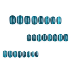 Lunivop 24pcs Short Aurora Blue Short Squared Oval False Nails for Girls Press on Nail To Stick on Cheap Wear Nail Art with Glue Cheap