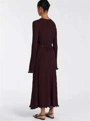 Lunivop Knitwear Fashion Loose Maxi Dress Women Lace-Up High Waist Ribbed Long Sleeve Party Dress Female Knit Bandage Long Dress