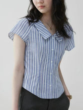 Lunivop Preppy Style Women Striped Shirt Casual Vintage Short Sleeve Slim Blouse Summer Retro Korean Female Sweet Simple Tops New