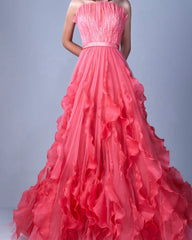 Lunivop Elegant Vintage A Line Sequins Ruffle Customize Formal Occasion Prom Dress Strapless Ruffles Long Tulle Evening Party Gowns