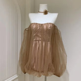 Lunivop Fashion Women Dress Puff Sleeve Slash Neck Solid Color Lace Female Summer Party Dresses New Tide