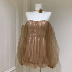 Lunivop Fashion Women Dress Puff Sleeve Slash Neck Solid Color Lace Female Summer Party Dresses New Tide