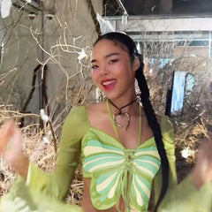 Lunivop Halter Butterfly Print Long Sleeve High Waist Crop Top Tshirts Summer Y2K Streetwear 2024 Fashion Casual Clothes