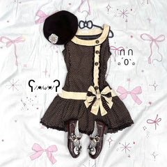 Lunivop New Y2K French Retro Polka Dot Print Summer Slim Dress Sweet Bow Appliques Sleeveless Dress Harajuku Buttons Design Punk Clothes