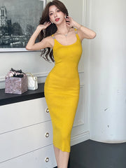 Lunivop Women Solid Knitted Chic Sequined Sling Long Dress Summer Elegant Casual Sweater Dress Korean Fashion Bodycon Evening Dress