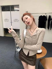 Lunivop Autumn/Winter 2024 New Jersey Shirt Shirt Buttons Decorated Irregular Design Sense Of Melard Wind Waist Shirt T-Shirt Women