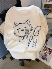 Lunivop Lazy Wind Cartoon Cute Sweater Women Loose Long Sleeve O Neck Kawaii Knitted Jumper Japan Preppy Style Vintage Female Tops