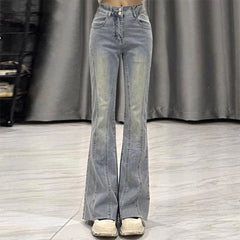 Lunivop Retro Light Blue Micro Flare Jeans Women Korean Vintage Streetwear Slim Fit Lady Elastic Hight Waist Thin Baggy Denim Pants