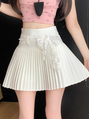 Lunivop Lace Belt Pleated Skirt Women Sweet High Waist Sexy Mini Skirts Korean Fashion Casual Preppy Style Cute A Line Dance Skirt