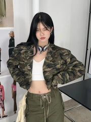 Lunivop Sexy Cropped Camouflage Cargo Jackets Women Vintage Streetwear Slim Y2K Coats Vintage American Long Sleeve Female Fall Tops