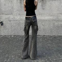Lunivop Streetwear Distressed Washed Loose Cargo Jeans Women Spring New Korean Low Waist Pleated Casual Denim Wide Leg Pants