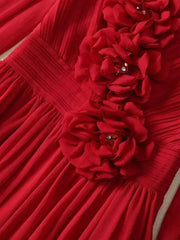 Lunivop solid 3D flowers folds women's dresses round neck long sleeve high waist elegant dress female autumn 2025 new