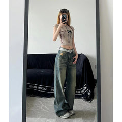 Lunivop Harajuku Y2K 90s Baggy Washed Ripped Jeans Women Streetwear Retro Fashion Autumn High Waist Pants Loose Wide Leg Denim Trousers