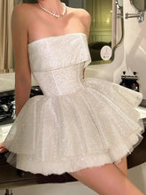 Lunivop Sexy Strapless Shiny Bandage Women Dress White Backless A-line Dress Female Spring Slim Elegant Party Clubwear Vestidos