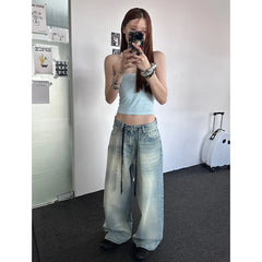 Lunivop Autumn Women American Vintage Y2k Japanese Harajuku Streetwear Baggy High Rise Denim Pants Long Trousers 2000s Aesthetic Jean
