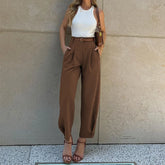 Lunivop Women Casual Office Lady Ankle Banded Pants Work Solid Color Tailored Draped Simple Ankle-Length Trousers with Pockets