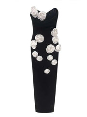 Lunivop Solid 3D Flowers Spliced Design Dresses Women's Strapless Sleeveless High Waist Slim Elegant Dress Autumn 2025 New