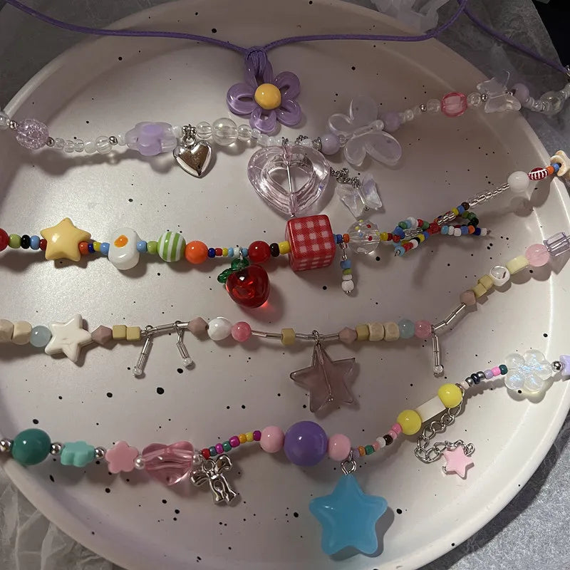 Lunivop Candy Beach Colorful Beaded Necklace Cute Female Star Dopamine Accessories Sweet and Cool Spicy Girl Y2K Phone Chain