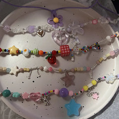 Lunivop Candy Beach Colorful Beaded Necklace Cute Female Star Dopamine Accessories Sweet and Cool Spicy Girl Y2K Phone Chain