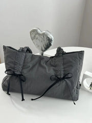 Lunivop Harajuku Grey Tote Bag Women Retro Bow Chic Large Capacity Casual Handbag Purse Female Vintage Underarm Messenger Bag