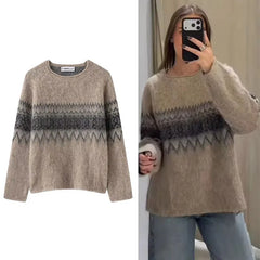 Lunivop Women's Soft Knitted Pullover Women Fashion Long Sleeve Vintage Jacquard Sweater New Casual Loose Knitwear Tops 