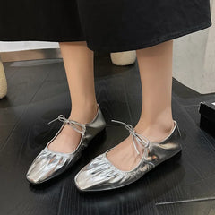 Lunivop Women's Shoes New Korean Style Square Toe Shallow Flat Shoes for Women Fashion Lace Up Mary Jane Shoes Zapatos De Mujer
