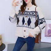 Lunivop Argyle Cardigan Sweaters Women Geometric Print Long Sleeve Button-up Knitted Coat Soft Knitwear Vintage Fall Winter Outfit